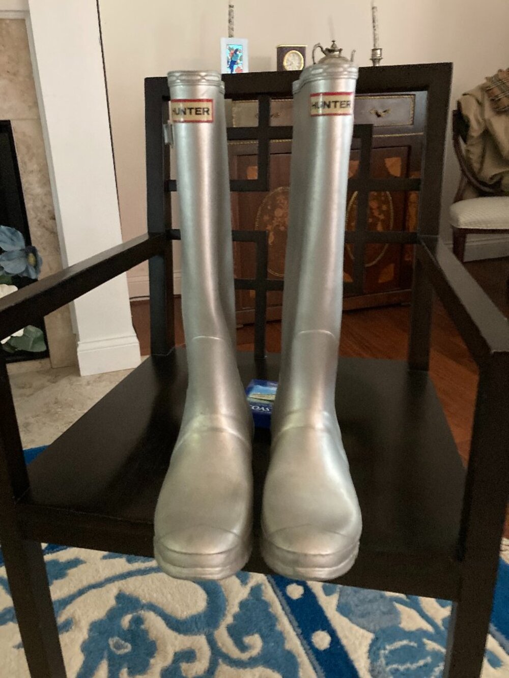 SILVER Tall Hunter rain boots wellies woman's size 10 UNUSUAL COLOR!